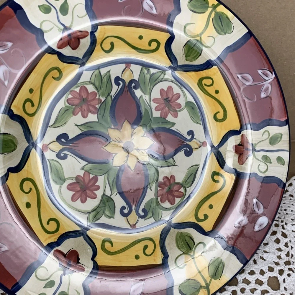 Pier 1 Vallarta Salad Bread Plates Handpainted Earthenware Floral Boho Set/2